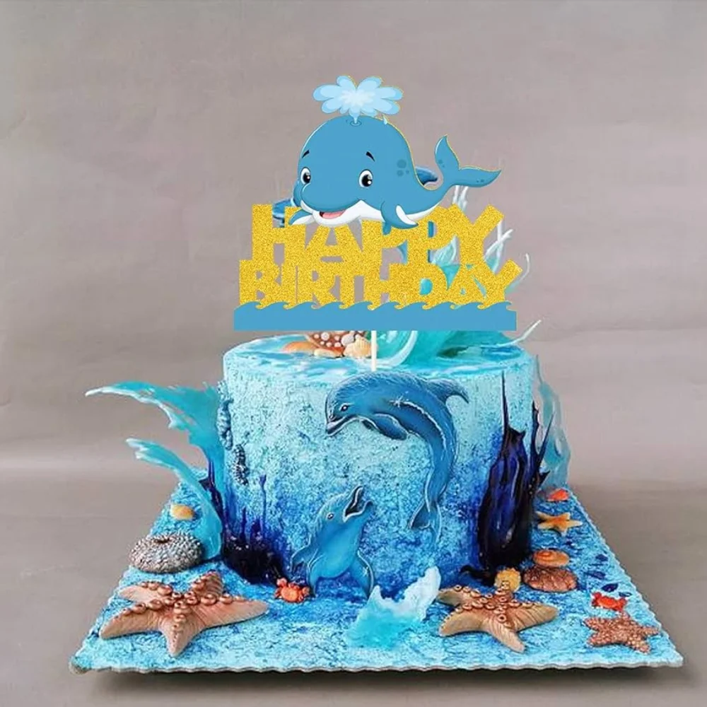 Blue Whale Happy Birthday Cake Topper